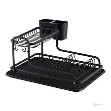 Fancy 2-Tier Black Dish Rack – Kitchen Plate and Dish Drying Organizer
