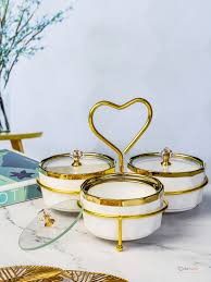 Snack Bowl Set with Gold Rack – Elegant Serving Bowls for Snacks and Treats