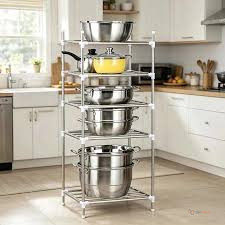 5-Layer Stainless Steel Pot Holder Rack – Kitchen Cookware Organizer for Pots & Pans