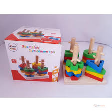 Wooden Geometric 5 Column Toy Set – Shape Sorting & Matching Educational Learning Toy for Kids
