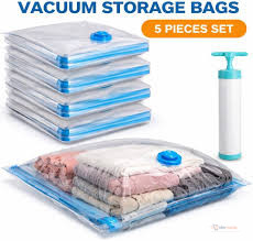 5pcs Vacuum Storage Bags with Pump – Space Saving Storage Bags for Clothes, Bedding & Home Organisation
