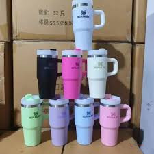Plain Colour Stanley Cup Tumbler – Reusable Travel Cup with Handle & Straw for Water, Drinks, Office, Gym & Everyday Use