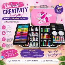 Unicorn Design 145-Piece Deluxe Art Set – Comprehensive Drawing & Painting Kit for Kids