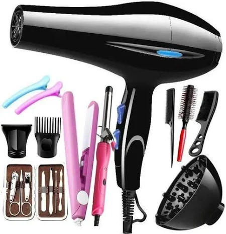 12-Piece Hair Dryer Set with Styling Attachments, Combs, Hair Tools & Salon Accessories for Home Hair Care
