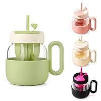 600ml Glass Water & Tea Cup with Straw – Reusable Drinking Glass for Water, Tea, Juice, Smoothies & Everyday Use