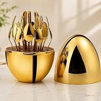 36pc Executive Egg-Shaped Cutlery Set Gold – 9-Person Set with Case