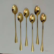 6PC Gold Long Tea Spoons – Elegant Long-Handle Dessert & Coffee Spoons for Home & Entertaining