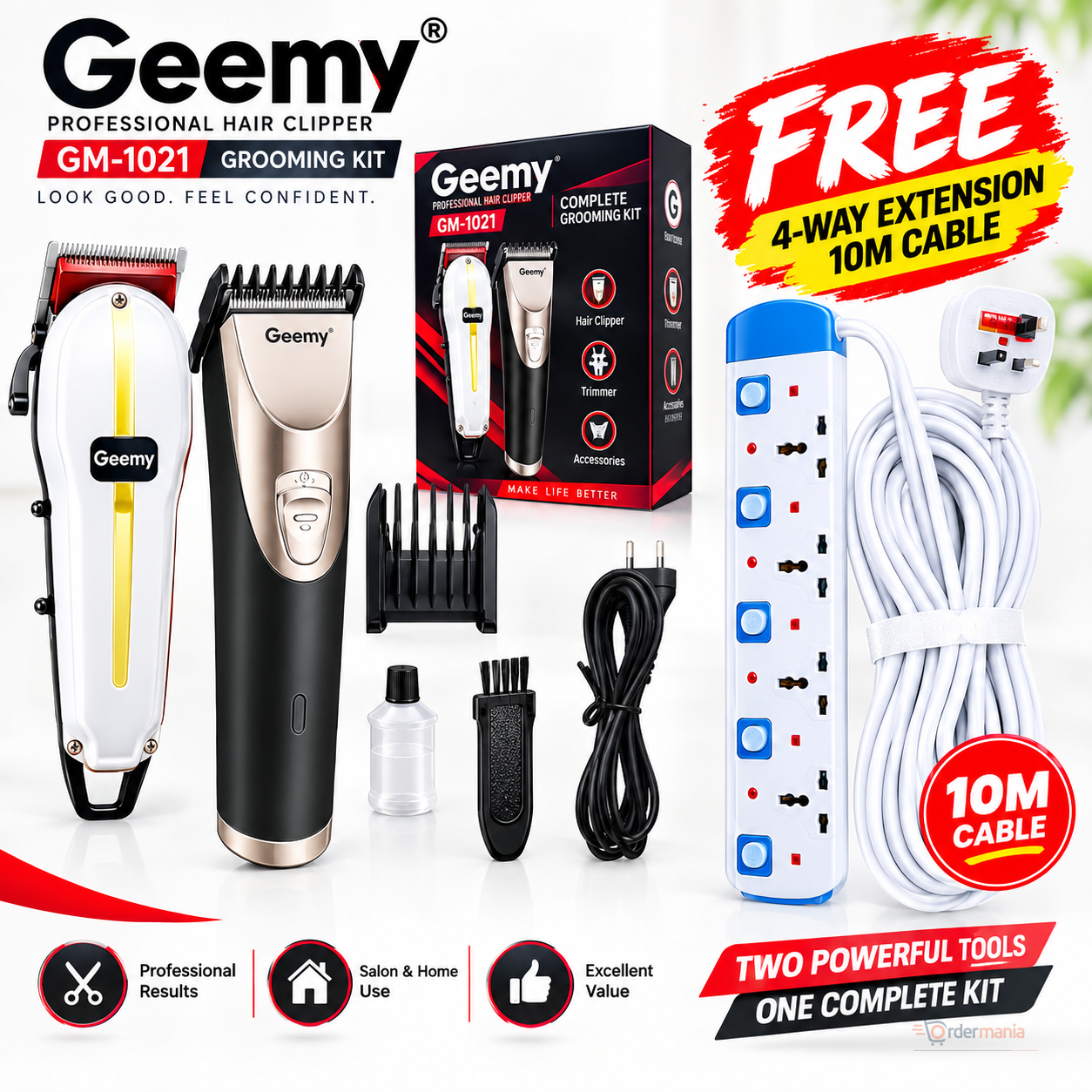 3 Pcs Hair Cutting Kit – Corded & Cordless Shaver with Extension