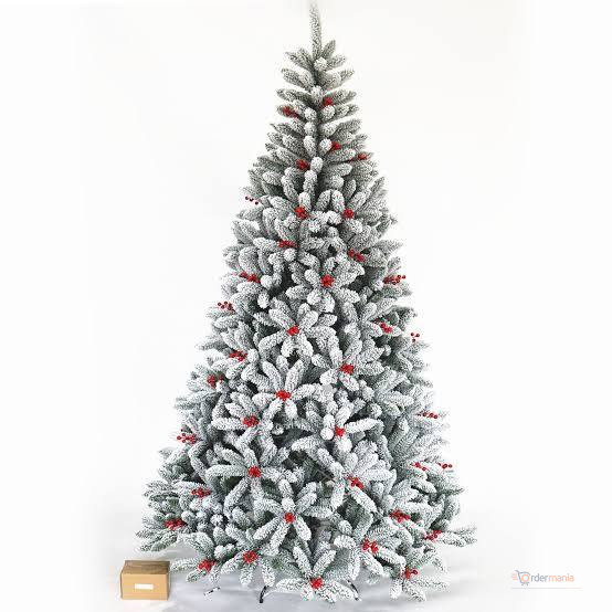 8FT (2.4M) Premium Snow Flocked Pine Christmas Tree with Cones, Berries & 3000 Leaves