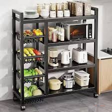 Multi-Layer Kitchen Storage Rack with Lockable Wheels | Metal Household Shelf