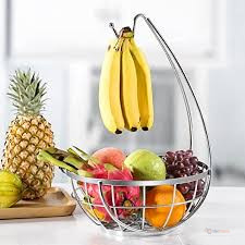 Fruit and Banana Silver Steel Rack – Kitchen Fruit Holder & Banana Storage Rack