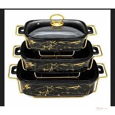 3pcs Black & Gold Ceramic Chafing Dish Set – 3.5L, 2.5L & 1.8L Serving Dishes