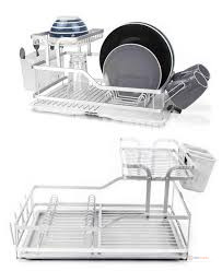 Fancy 2-Tier Silver Dish Rack – Kitchen Plate, Cup and Utensil Drying Organizer