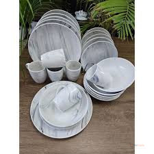 Marble Design 24-Piece Dinner Set – Ash Grey